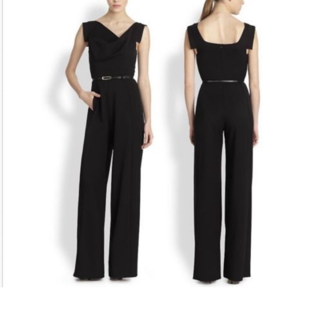 $425.- BLACK HALO Classic Belted Black Jackie O. Jumpsuit, Size 8  -  NWT